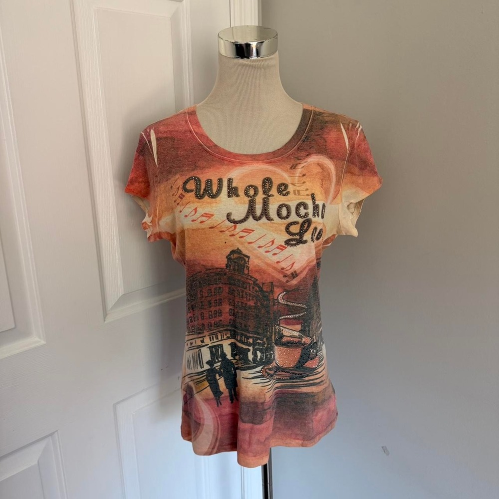 Y2K ORANGE BLUE CANYON COFFEE ALL OVER PRINT T-SHIRT